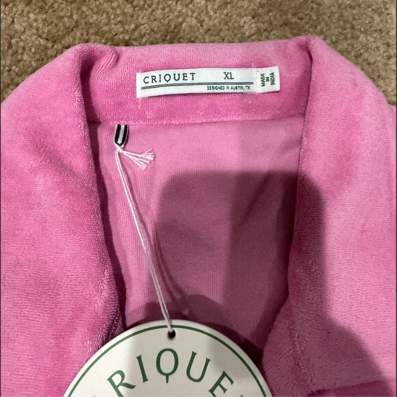 NWT Criquet Terry Cloth Polo Shirt Mens XL Pink Short Sleeve Johnny Collar Golf - Picture 2 of 3